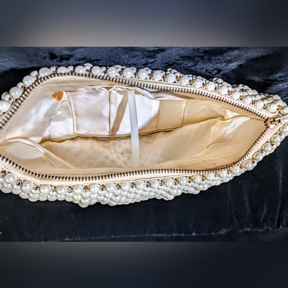 1950s Hand Beaded Faux Pearls Clutch Bag By Josef - Made In Japan - Picture 6 of 13